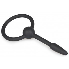 Черный уретральный расширитель Small Silicone Penis Plug With Pull Ring - 10,5 см.
