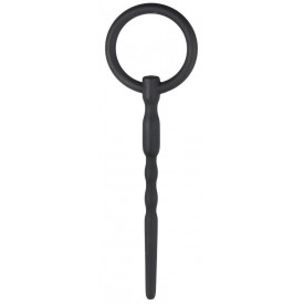 Черный уретральный плаг Silicone Penis Plug With Pull Ring - 13,5 см.